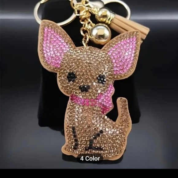 NWT pink & brown rhinestone dog bag charm - Picture 2 of 4